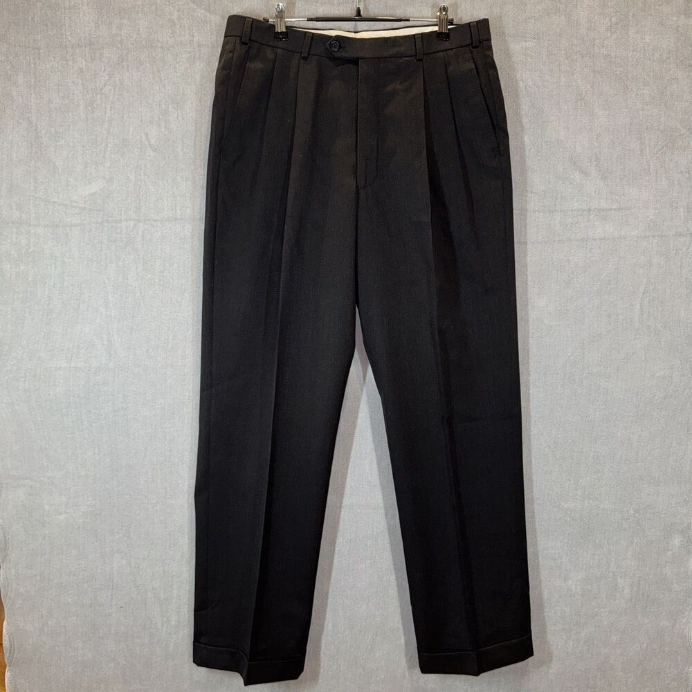 Brooks Brothers 346 Dress Pants Mens 35R Tailored Fit Pleated Gray Wool Cuffed